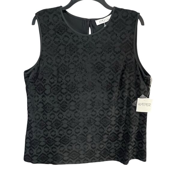 Kasper Cami Tank Top XL Black Burnout Velvet Knit Modern Classic Whimsygoth NEW - Picture 2 of 15